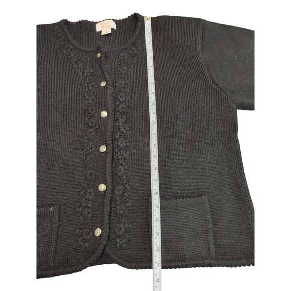 Tally Ho Cardigan Sweater Knit Button Up Embellished Floral Black Womens XL - Picture 8 of 10